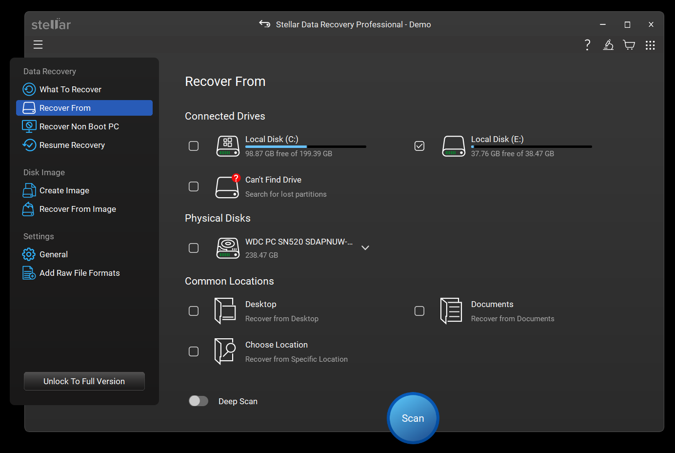 select the type of data you want to recover
